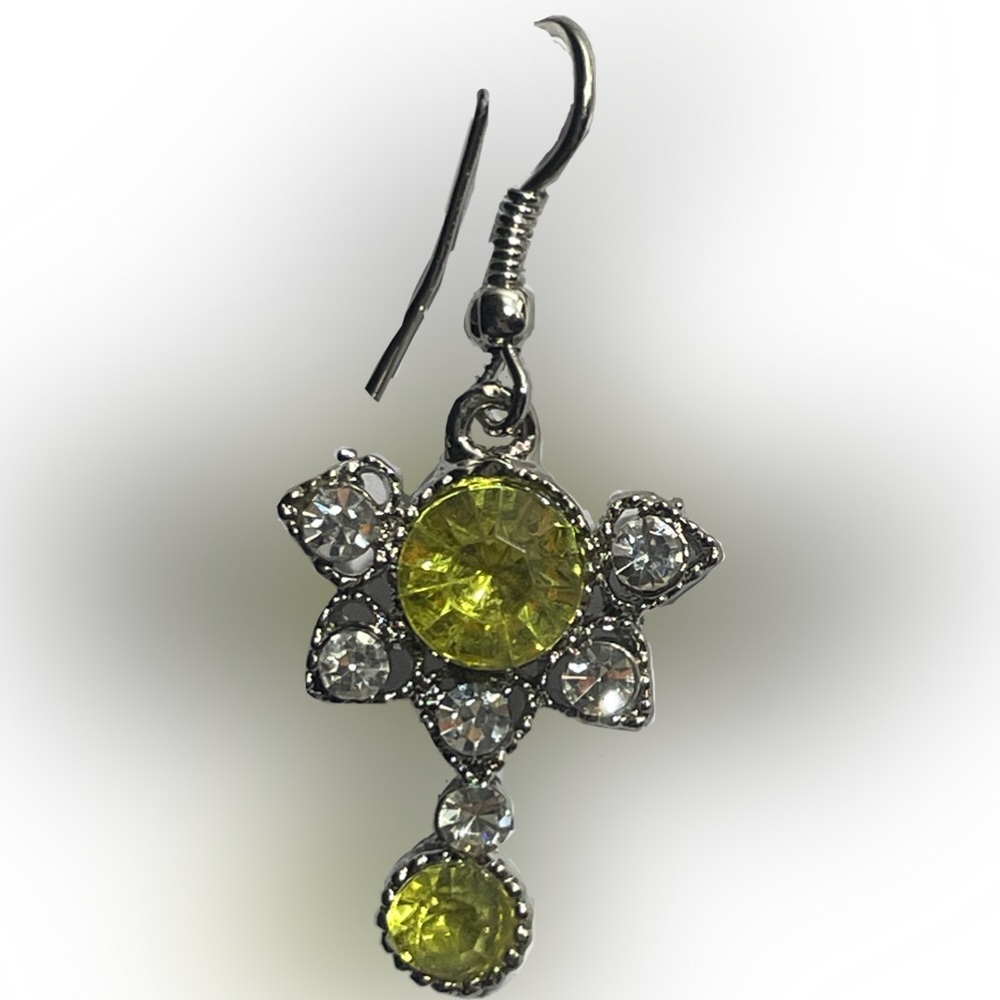 Green Sapphire & Diamond Vintage Floral Silver Earrings
